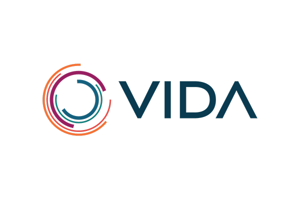 The logo of VIDA featuring stylized circular elements and the word VIDA on a black background.