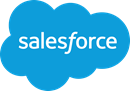 Salesforce logo featuring white text inside a blue cloud shape.