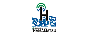 Logo for Digital Smart City Hamamatsu, featuring stylized elements representing technology and connectivity, with 'HAMAMATSU' text below.